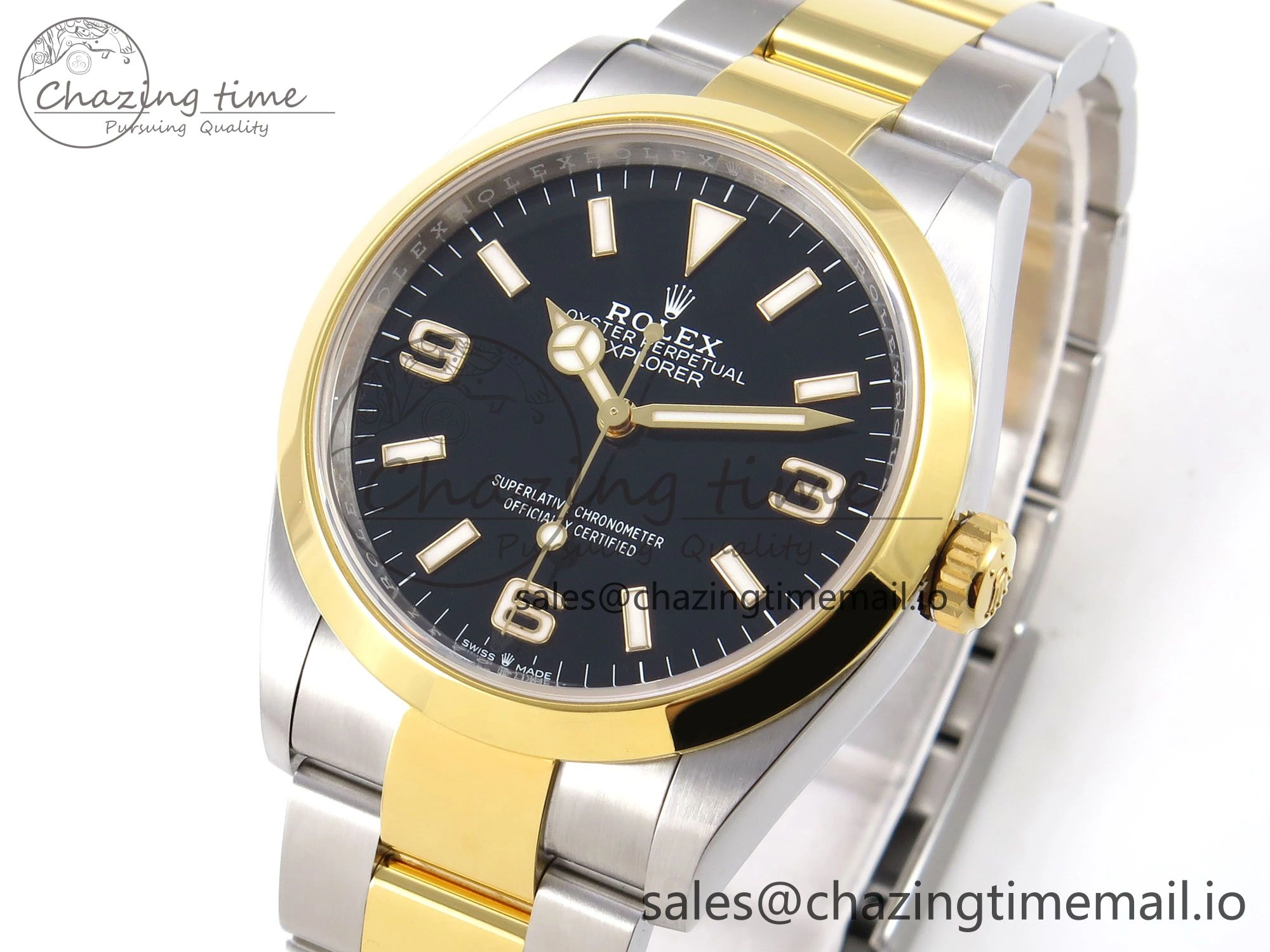 TechFriendly Explorer 124273 VSF 1:1 Best Edition 904L Steel Black Dial on SS YG Bracelet VS 1237