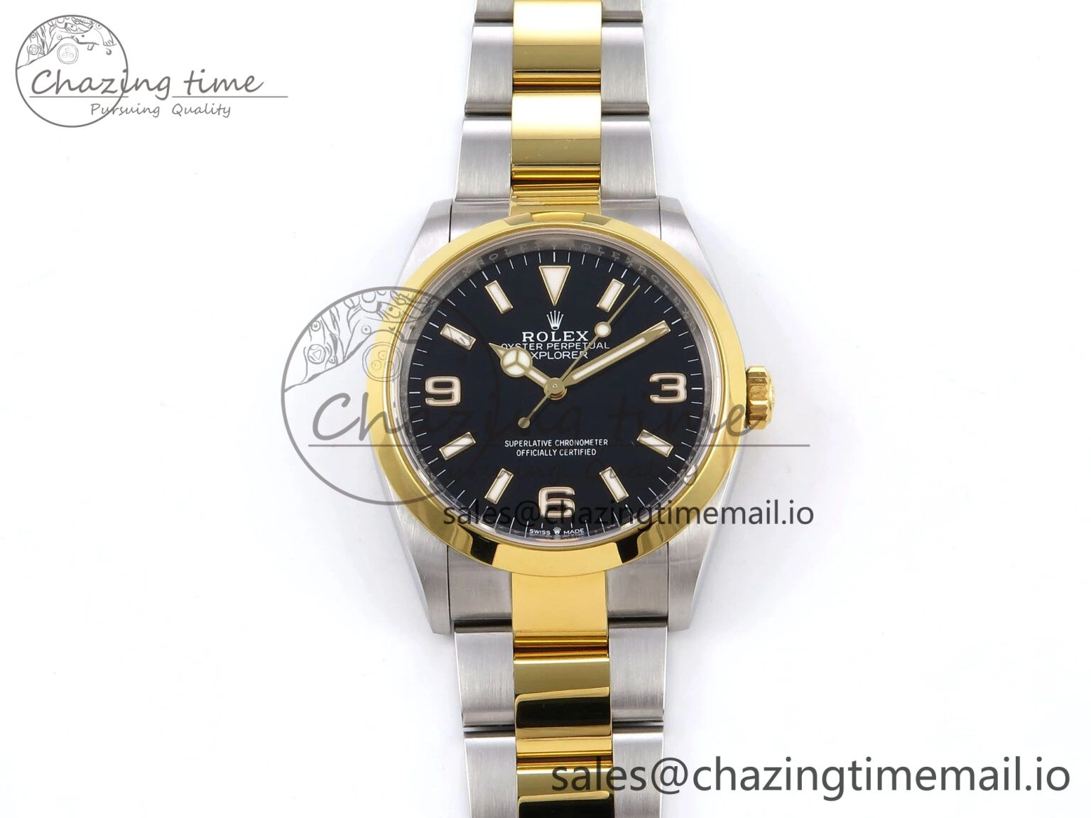 TechFriendly Explorer 124273 VSF 1:1 Best Edition 904L Steel Black Dial on SS YG Bracelet VS 1237