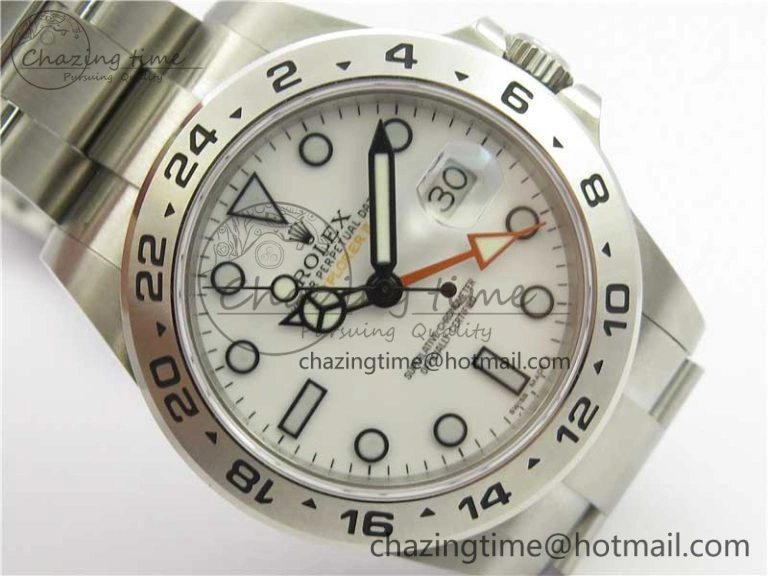 Explorer II 42mm 216570 Black 904L SS GMF 1:1 Best Edition White Dial on Bracelet A3186 (Correct Hand Stack) Comfortable 3241