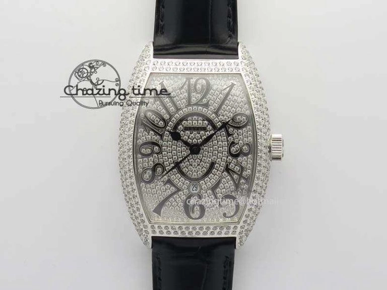 Functional FM SS Diamond Case Best Edition Diamond Dial On Black Leather Strap SEIKO NH05A 5037