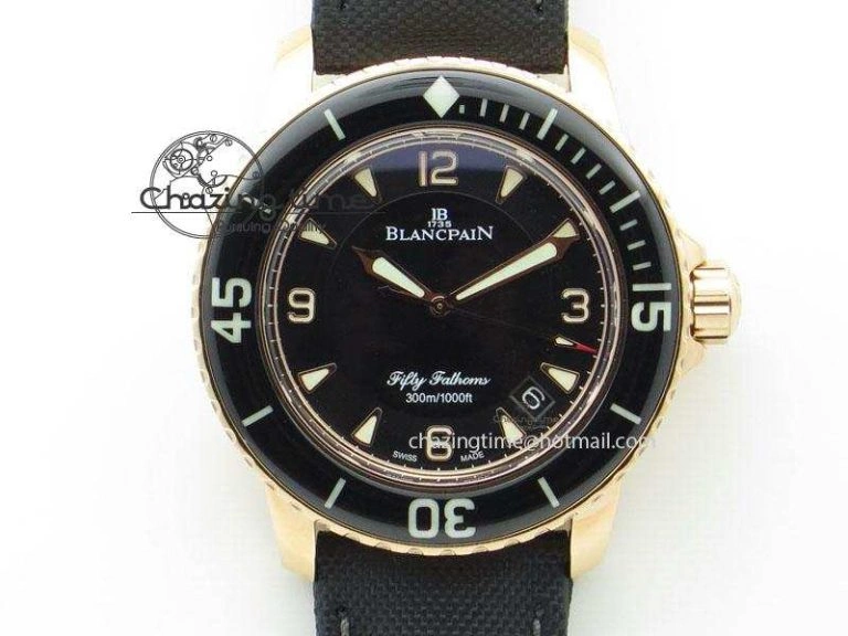 FlexibleFit Fifty Fathoms 1:1 Noob Best Edition RG Black Dial on Sail-canvas Strap A 5321