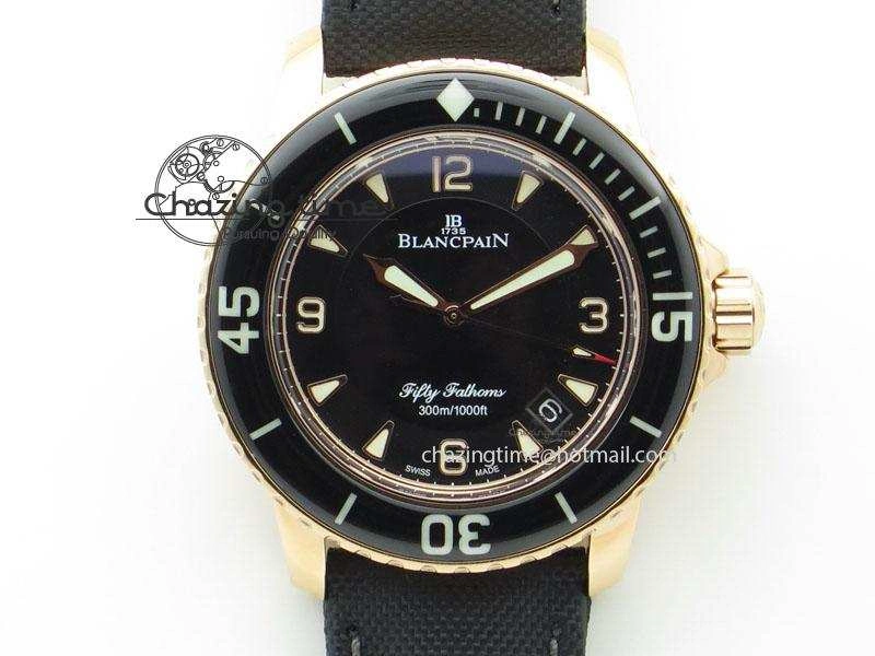 FlexibleFit Fifty Fathoms 1:1 Noob Best Edition RG Black Dial on Sail-canvas Strap A 5321