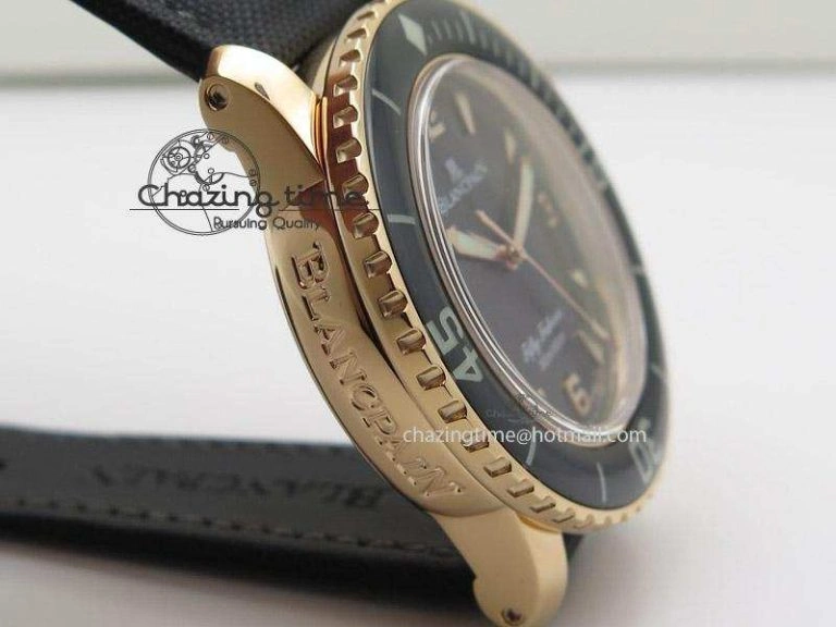 FlexibleFit Fifty Fathoms 1:1 Noob Best Edition RG Black Dial on Sail-canvas Strap A 5321