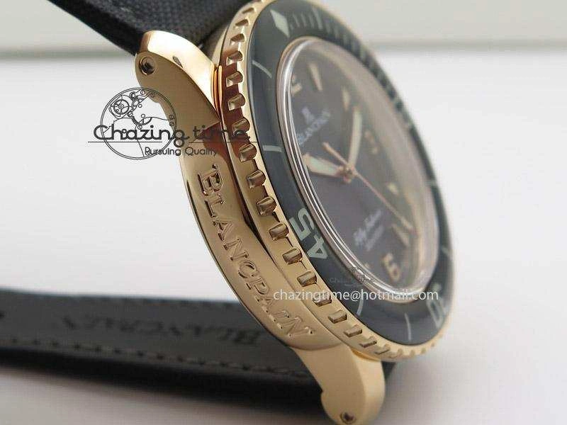 FlexibleFit Fifty Fathoms 1:1 Noob Best Edition RG Black Dial on Sail-canvas Strap A 5321