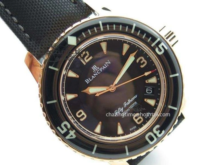 FlexibleFit Fifty Fathoms 1:1 Noob Best Edition RG Black Dial on Sail-canvas Strap A 5321
