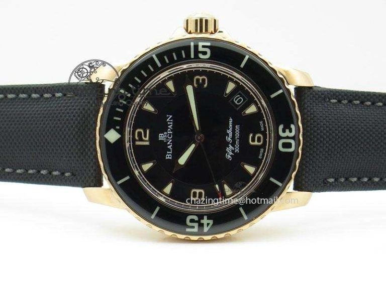 FlexibleFit Fifty Fathoms 1:1 Noob Best Edition RG Black Dial on Sail-canvas Strap A 5321