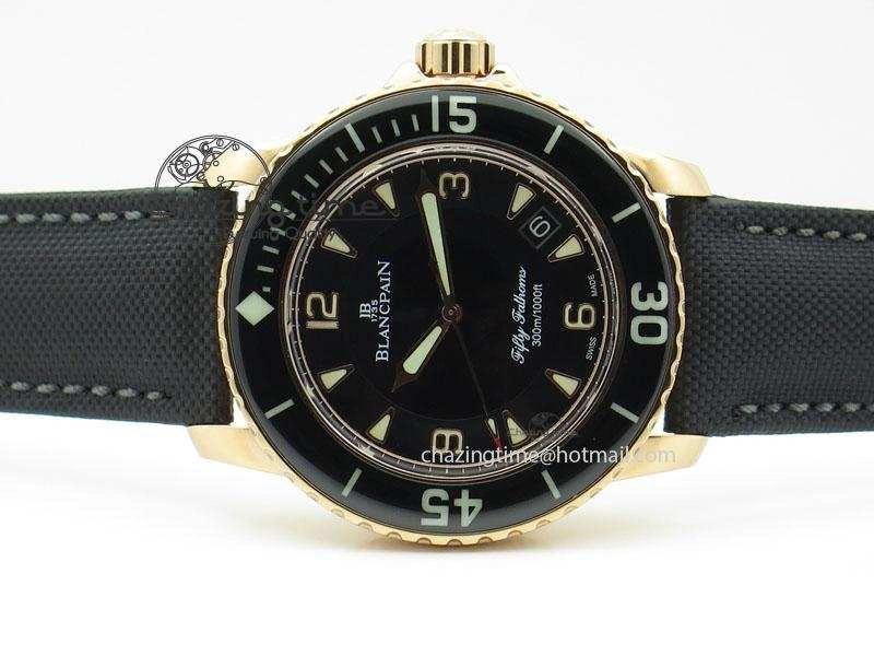 FlexibleFit Fifty Fathoms 1:1 Noob Best Edition RG Black Dial on Sail-canvas Strap A 5321