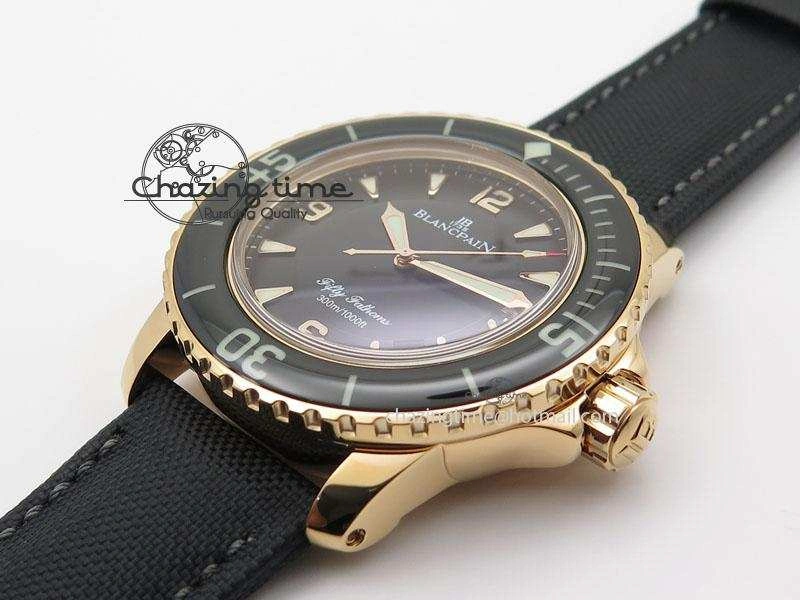 FlexibleFit Fifty Fathoms 1:1 Noob Best Edition RG Black Dial on Sail-canvas Strap A 5321