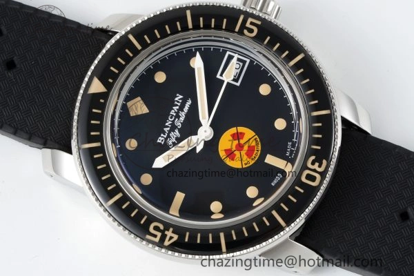 Fifty Fathoms 5008D No Rad SS 1:1 GSF Best Edition Black Dial on Black Rubber Strap A SportInspired 5265