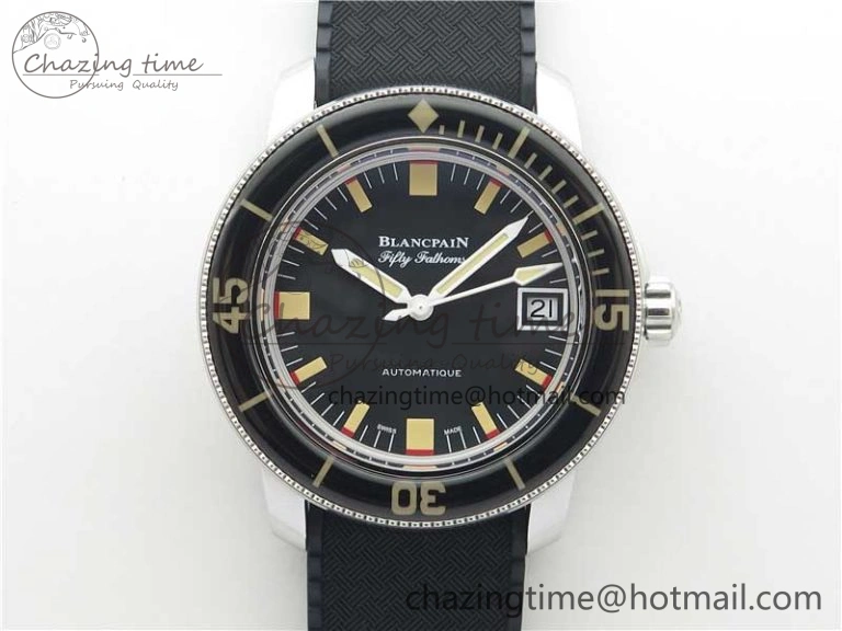 Sophisticated Fifty Fathoms Barakuda 5008B 40mm SS 1:1 ZF Best Edition Black Dial on Black Rubber Strap A 5267