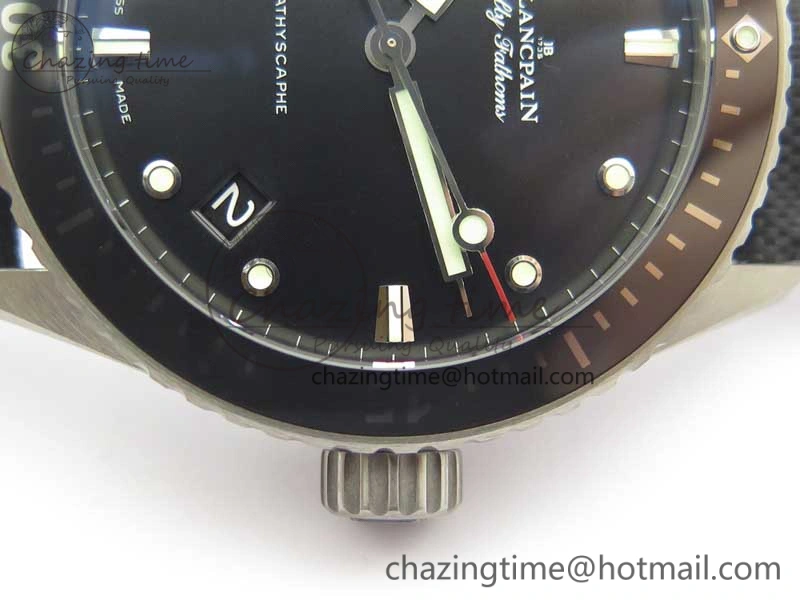 Fifty Fathoms Bathyscaphe 43mm SS GF 1:1 Best Edition Black Dial on Sail-canvas Strap A HighPerformance 5286