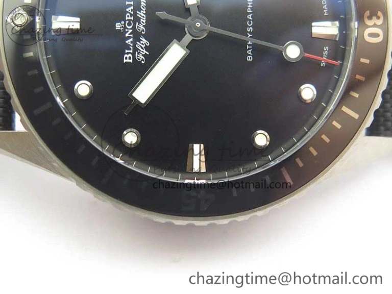 Fifty Fathoms Bathyscaphe 43mm SS GF 1:1 Best Edition Black Dial on Sail-canvas Strap A HighPerformance 5286