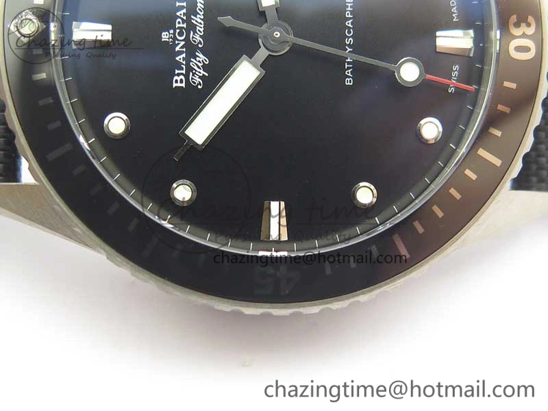 Fifty Fathoms Bathyscaphe 43mm SS GF 1:1 Best Edition Black Dial on Sail-canvas Strap A HighPerformance 5286