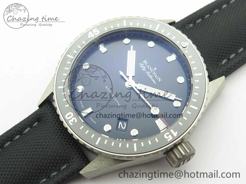 Fifty Fathoms Bathyscaphe 43mm SS GF 1:1 Best Edition Black Dial on Sail-canvas Strap A HighPerformance 5286