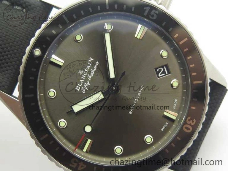 Breathable Fifty Fathoms Bathyscaphe 43mm SS ZF 1:1 Best Edition Gray Dial On Sail-Canvas Strap A 5291