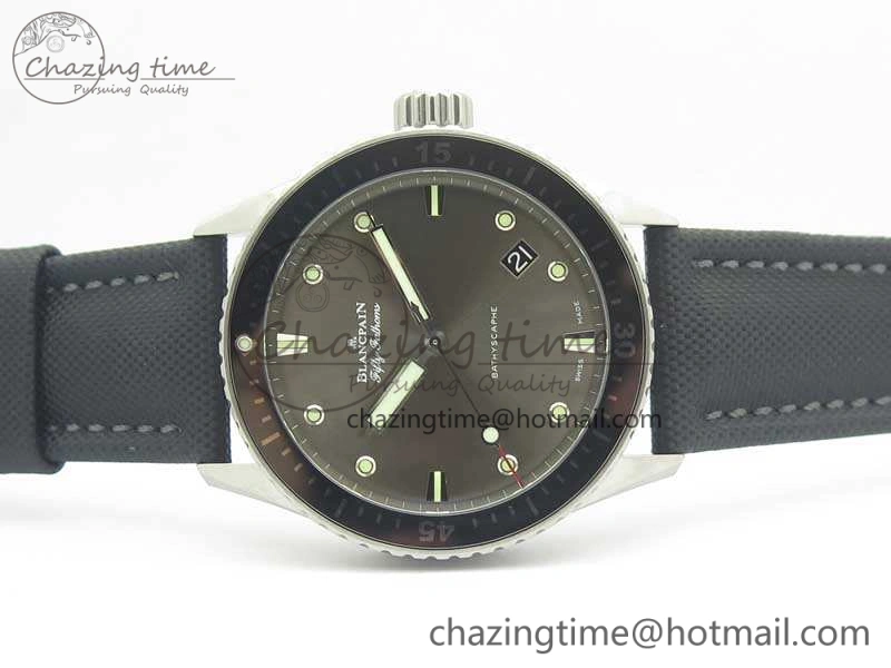 Breathable Fifty Fathoms Bathyscaphe 43mm SS ZF 1:1 Best Edition Gray Dial On Sail-Canvas Strap A 5291