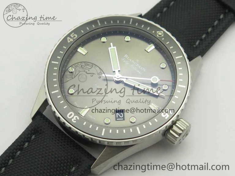 Breathable Fifty Fathoms Bathyscaphe 43mm SS ZF 1:1 Best Edition Gray Dial On Sail-Canvas Strap A 5291