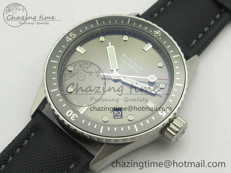 Breathable Fifty Fathoms Bathyscaphe 43mm SS ZF 1:1 Best Edition Gray Dial On Sail-Canvas Strap A 5291