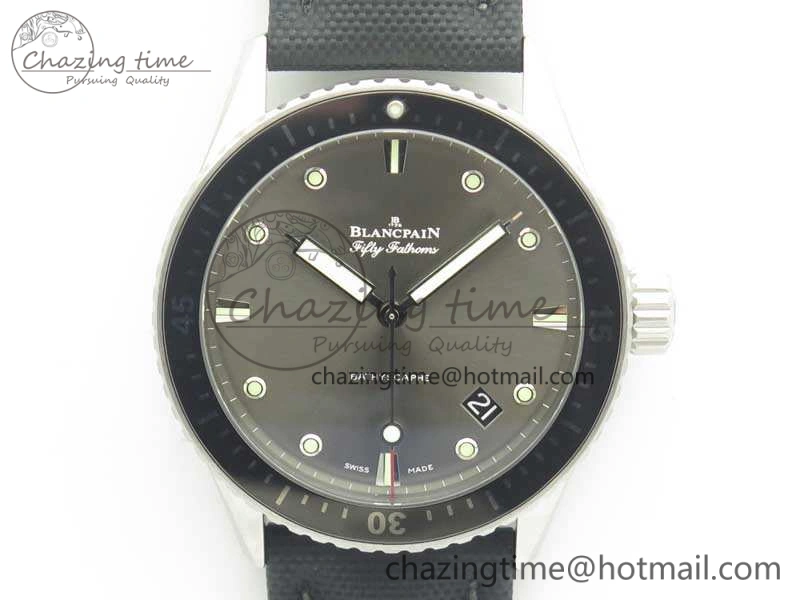 Breathable Fifty Fathoms Bathyscaphe 43mm SS ZF 1:1 Best Edition Gray Dial On Sail-Canvas Strap A 5291