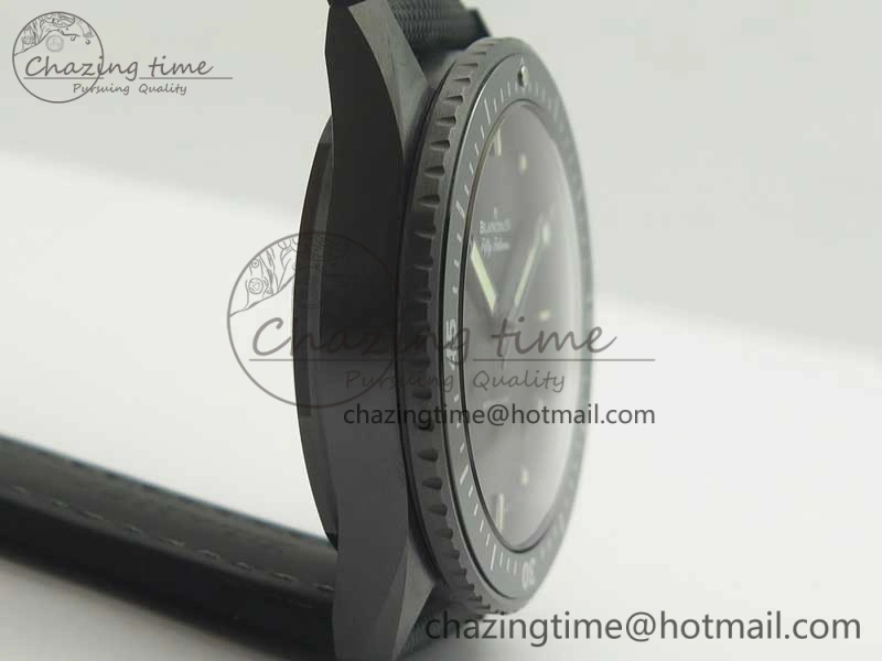 HighQuality Fifty Fathoms Bathyscaphe Black Ceramic GF 1:1 Best Edition Black Dial on Black Sail-Canvas Strap A1315 (Free Rubber Strap) 5287