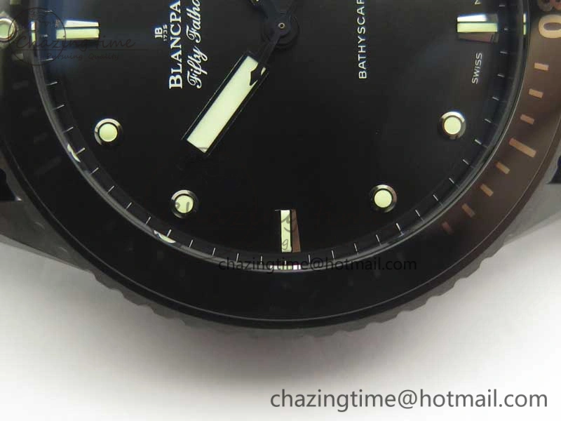 HighQuality Fifty Fathoms Bathyscaphe Black Ceramic GF 1:1 Best Edition Black Dial on Black Sail-Canvas Strap A1315 (Free Rubber Strap) 5287