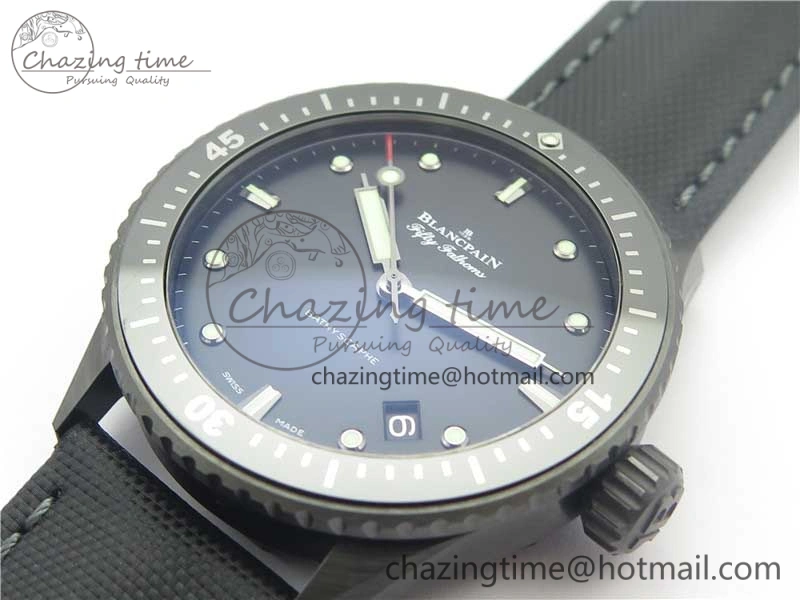 WellDesigned Fifty Fathoms Bathyscaphe Black Ceramic ZF 1:1 Best Edition Black Dial on Black Sail-Canvas Strap A 5274