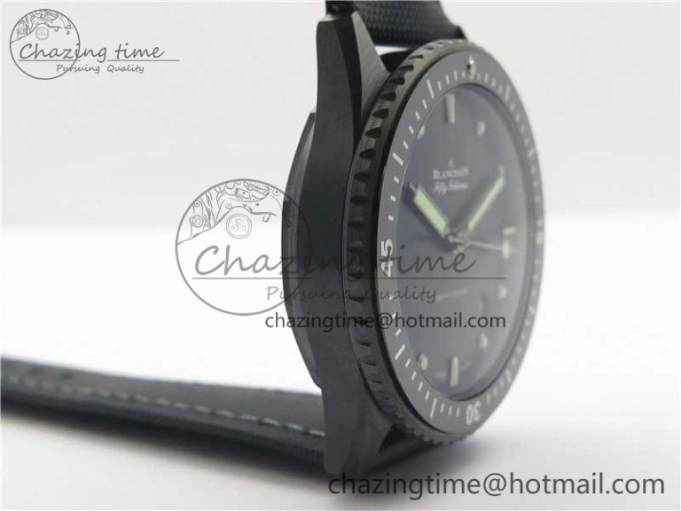 WellDesigned Fifty Fathoms Bathyscaphe Black Ceramic ZF 1:1 Best Edition Black Dial on Black Sail-Canvas Strap A 5274