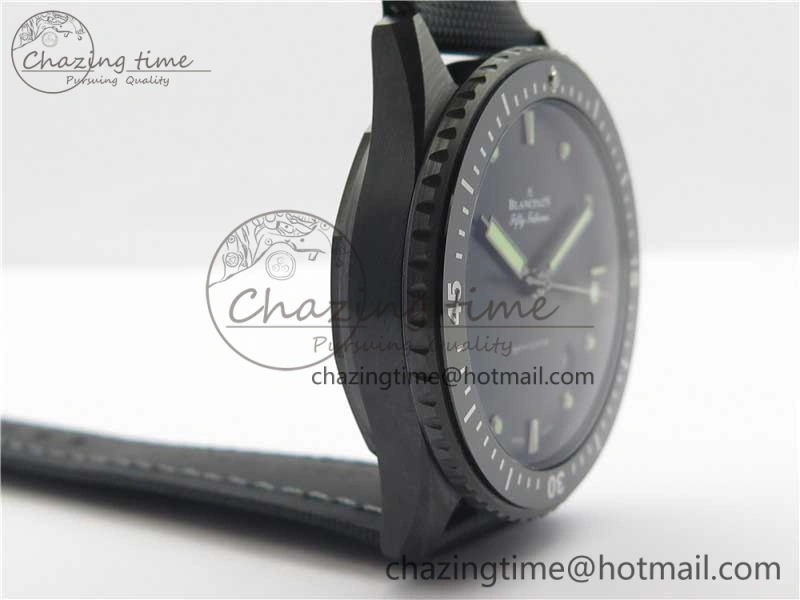 WellDesigned Fifty Fathoms Bathyscaphe Black Ceramic ZF 1:1 Best Edition Black Dial on Black Sail-Canvas Strap A 5274