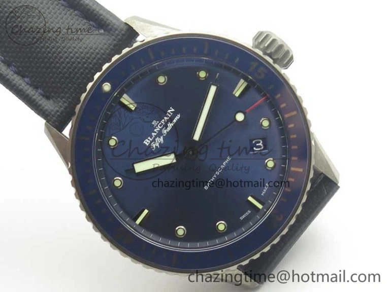 Breathable Fifty Fathoms Bathyscaphe Ceramic ZF 1:1 Best Edition Blue Dial on Blue Sail-Canvas Strap A 5290
