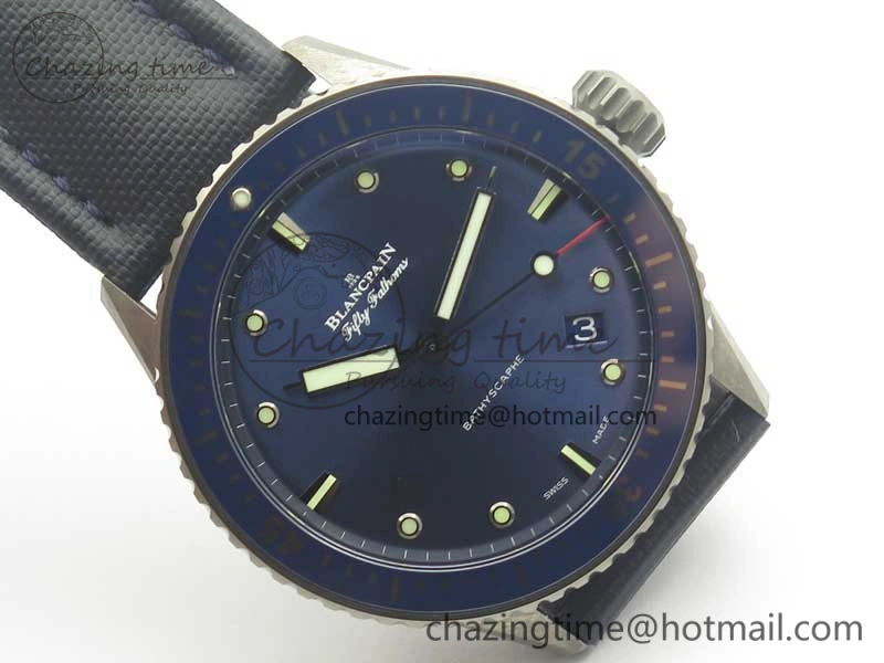 Breathable Fifty Fathoms Bathyscaphe Ceramic ZF 1:1 Best Edition Blue Dial on Blue Sail-Canvas Strap A 5290