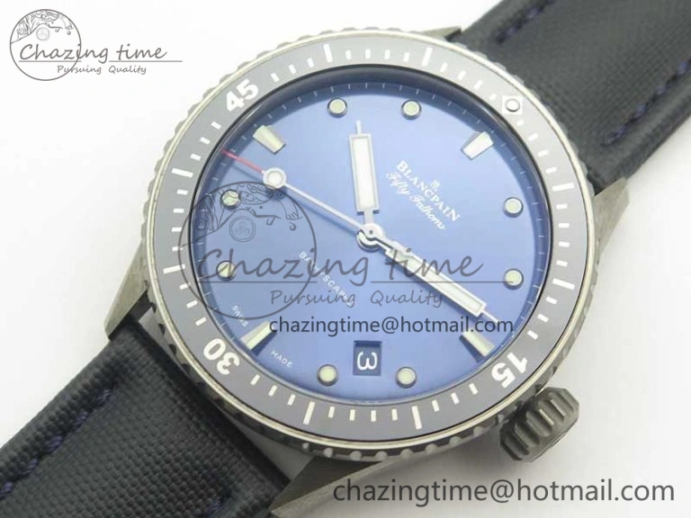 Breathable Fifty Fathoms Bathyscaphe Ceramic ZF 1:1 Best Edition Blue Dial on Blue Sail-Canvas Strap A 5290