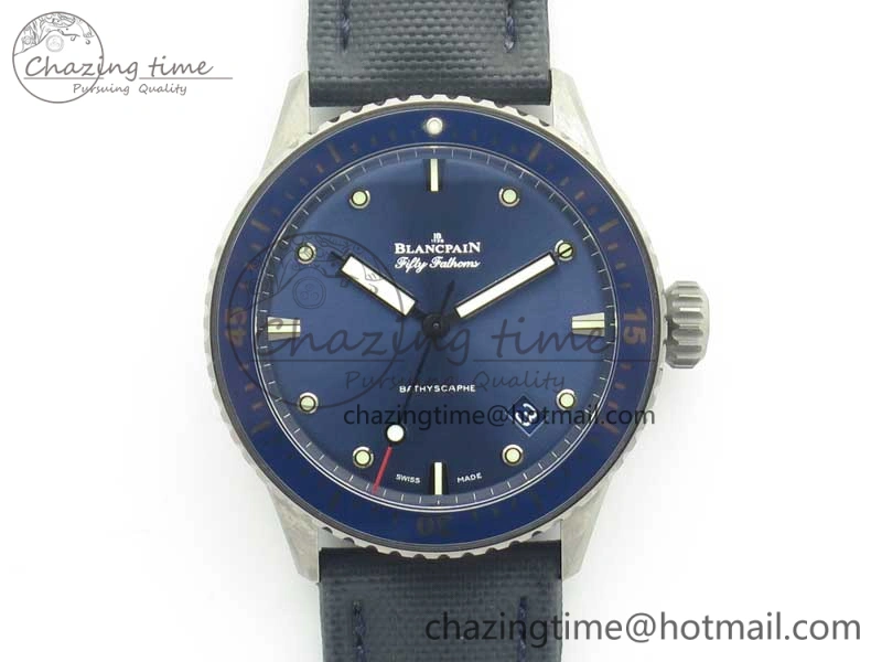 Breathable Fifty Fathoms Bathyscaphe Ceramic ZF 1:1 Best Edition Blue Dial on Blue Sail-Canvas Strap A 5290