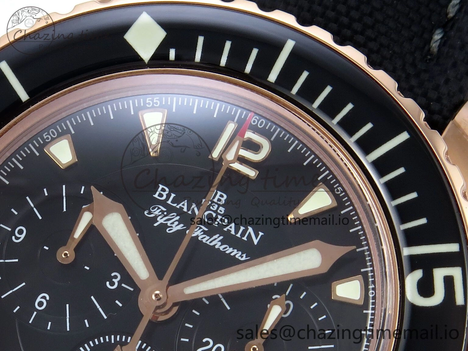 AllSeason Fifty Fathoms Chrono RG OMF 1:1 Best Edition Black Dial on Black Sail-canvas Strap A 5258