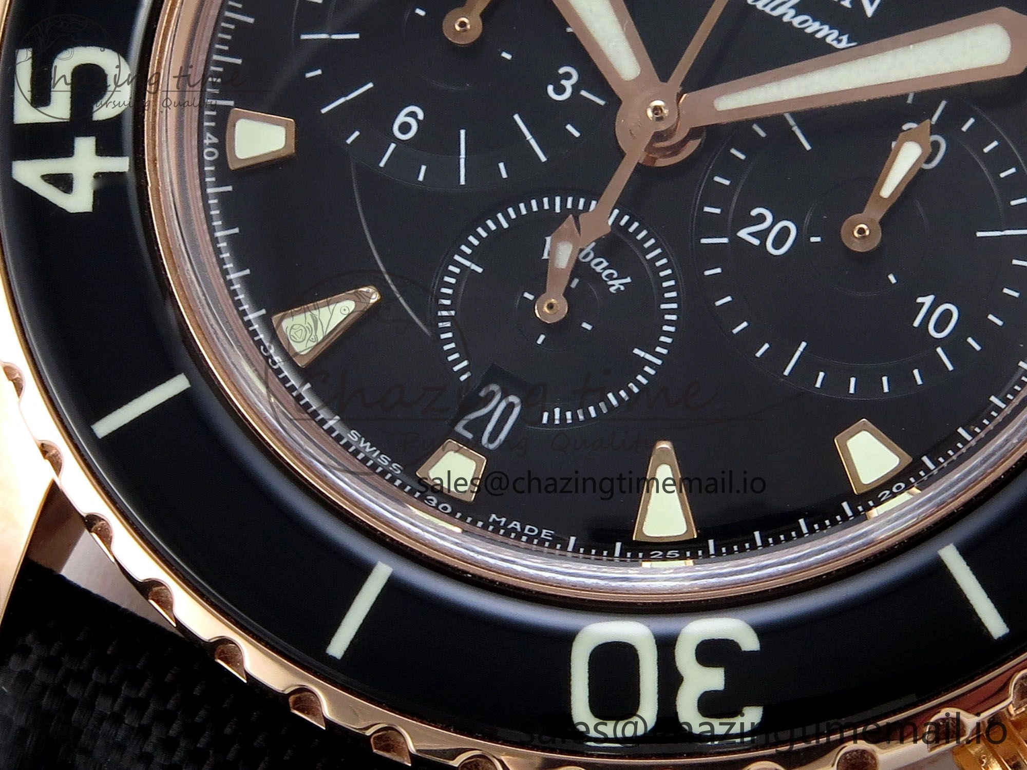 AllSeason Fifty Fathoms Chrono RG OMF 1:1 Best Edition Black Dial on Black Sail-canvas Strap A 5258