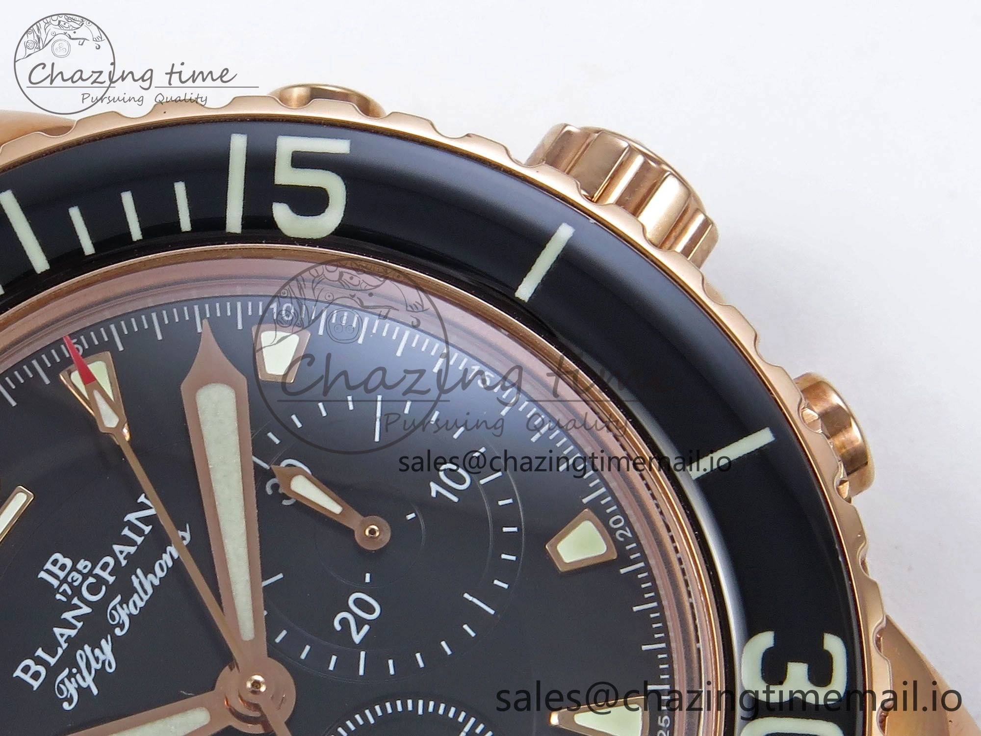 AllSeason Fifty Fathoms Chrono RG OMF 1:1 Best Edition Black Dial on Black Sail-canvas Strap A 5258