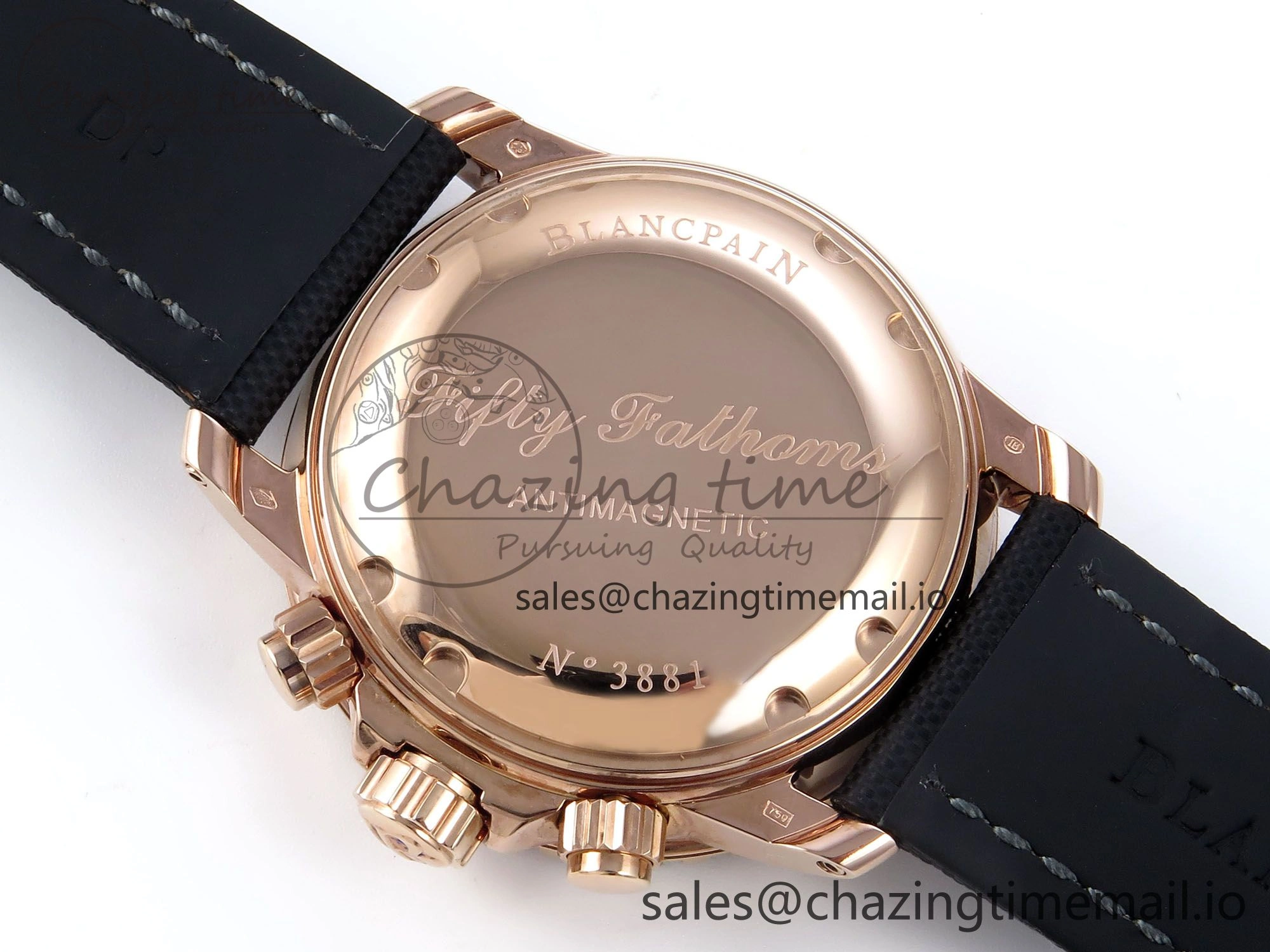 AllSeason Fifty Fathoms Chrono RG OMF 1:1 Best Edition Black Dial on Black Sail-canvas Strap A 5258