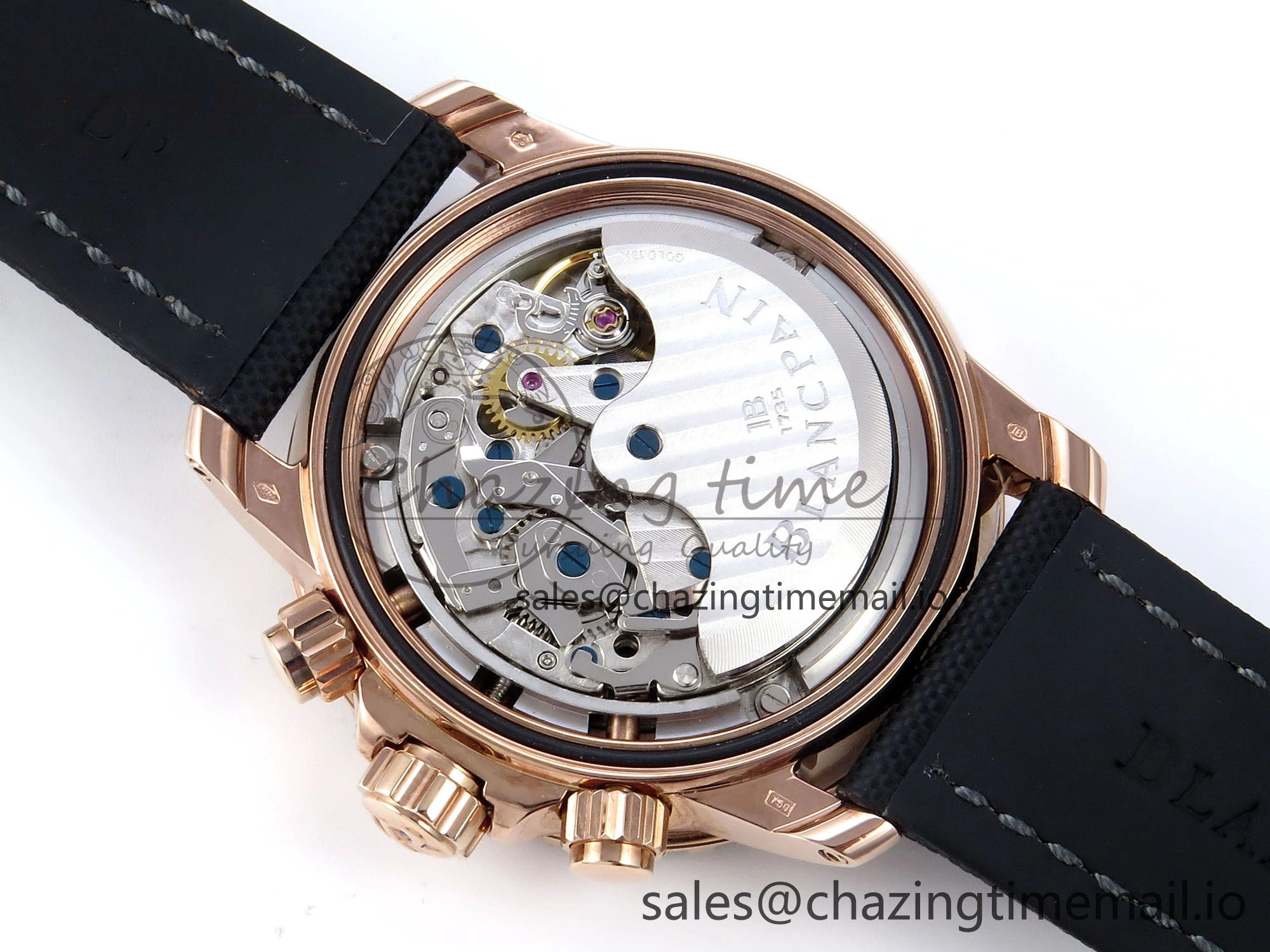 AllSeason Fifty Fathoms Chrono RG OMF 1:1 Best Edition Black Dial on Black Sail-canvas Strap A 5258