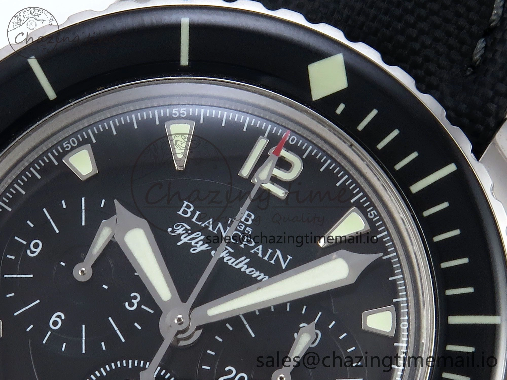 Fifty Fathoms Chrono SS OMF 1:1 Best Edition Black Dial on Black Sail-canvas Strap A Sustainable 5259