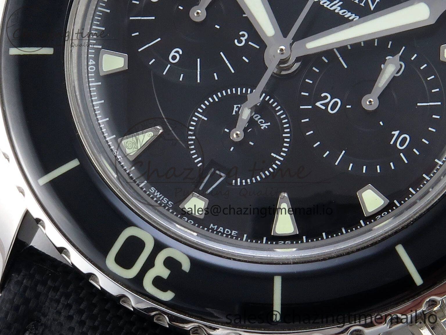 Fifty Fathoms Chrono SS OMF 1:1 Best Edition Black Dial on Black Sail-canvas Strap A Sustainable 5259
