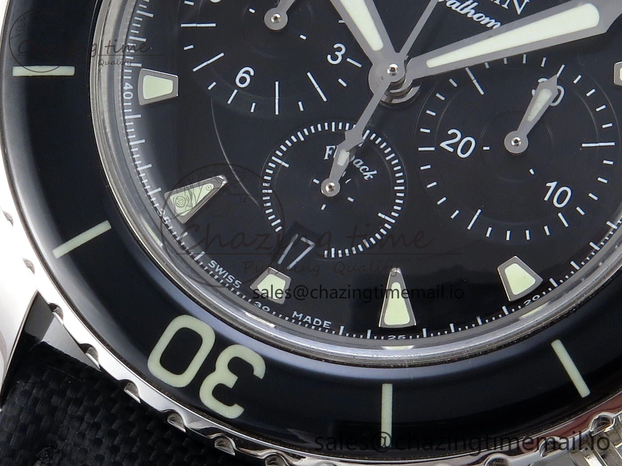Fifty Fathoms Chrono SS OMF 1:1 Best Edition Black Dial on Black Sail-canvas Strap A Sustainable 5259