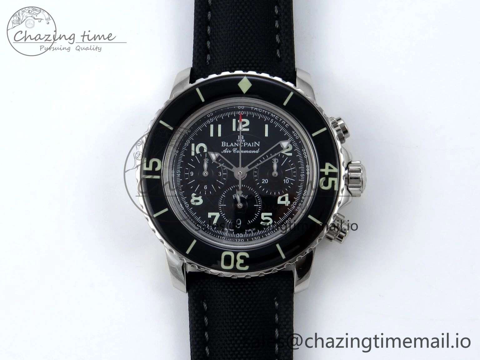 Fifty Fathoms Chrono SS OMF 1:1 Best Edition Black Numeral Dial on Black Sail-canvas Strap A Breathable 5260