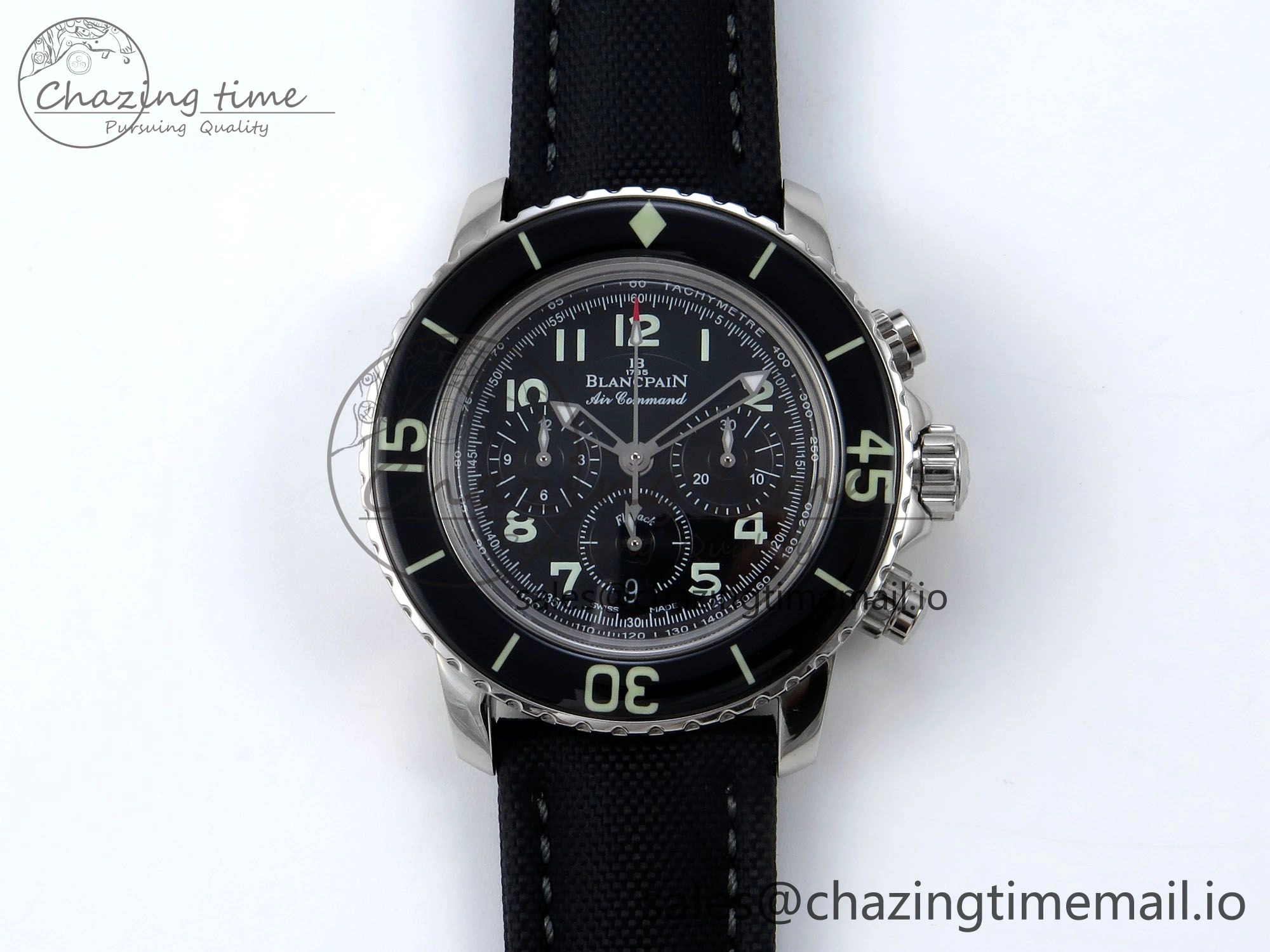 Fifty Fathoms Chrono SS OMF 1:1 Best Edition Black Numeral Dial on Black Sail-canvas Strap A Breathable 5260