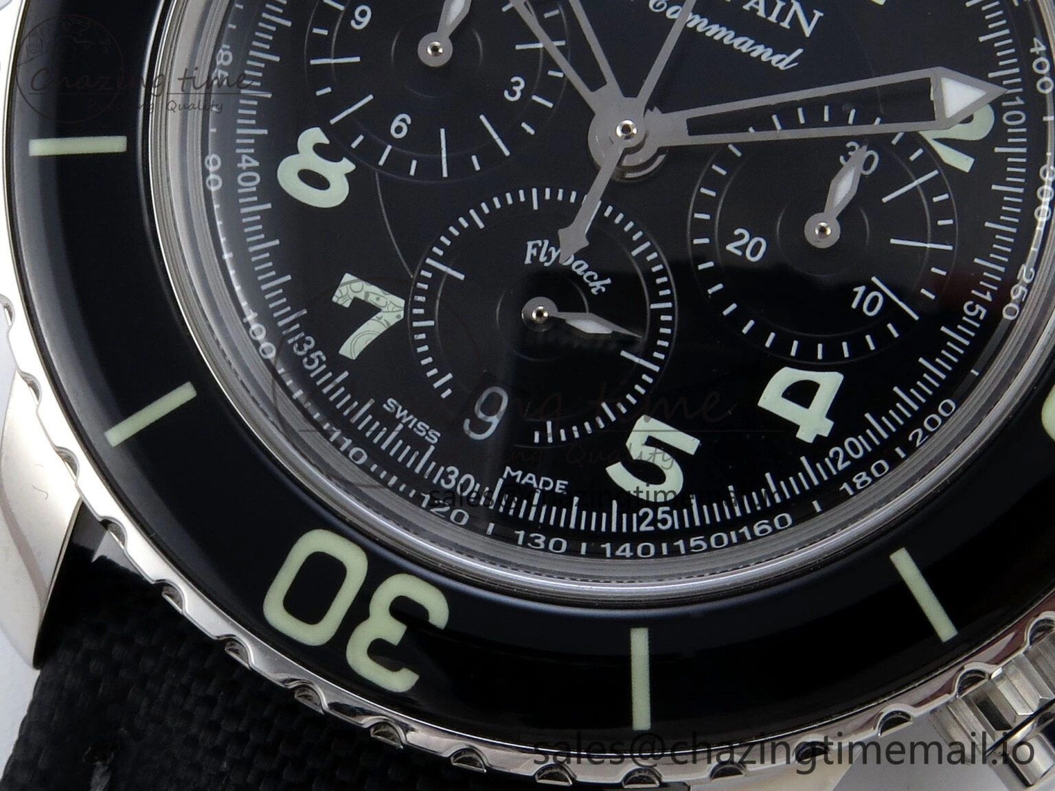 Fifty Fathoms Chrono SS OMF 1:1 Best Edition Black Numeral Dial on Black Sail-canvas Strap A Breathable 5260