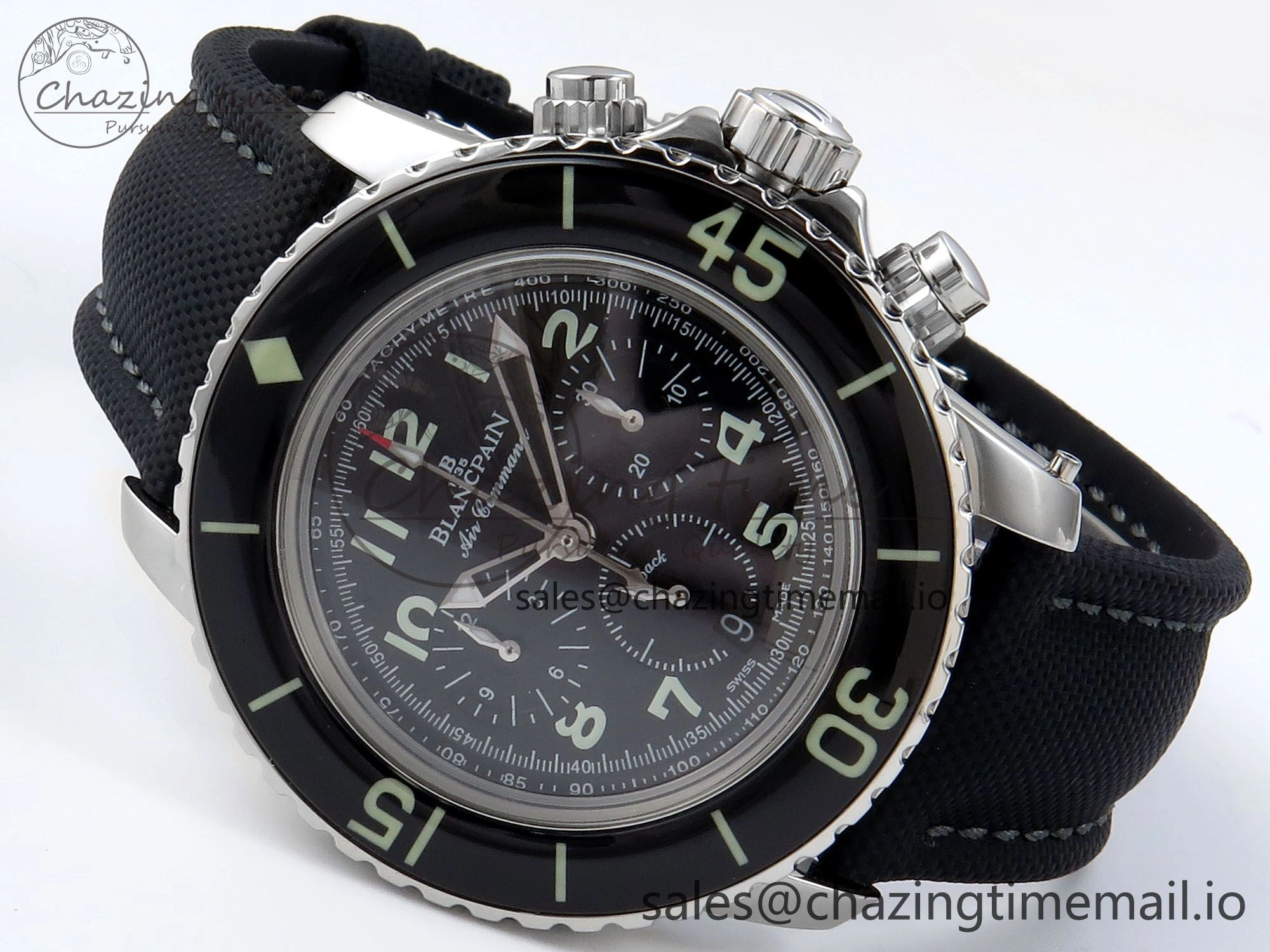 Fifty Fathoms Chrono SS OMF 1:1 Best Edition Black Numeral Dial on Black Sail-canvas Strap A Breathable 5260