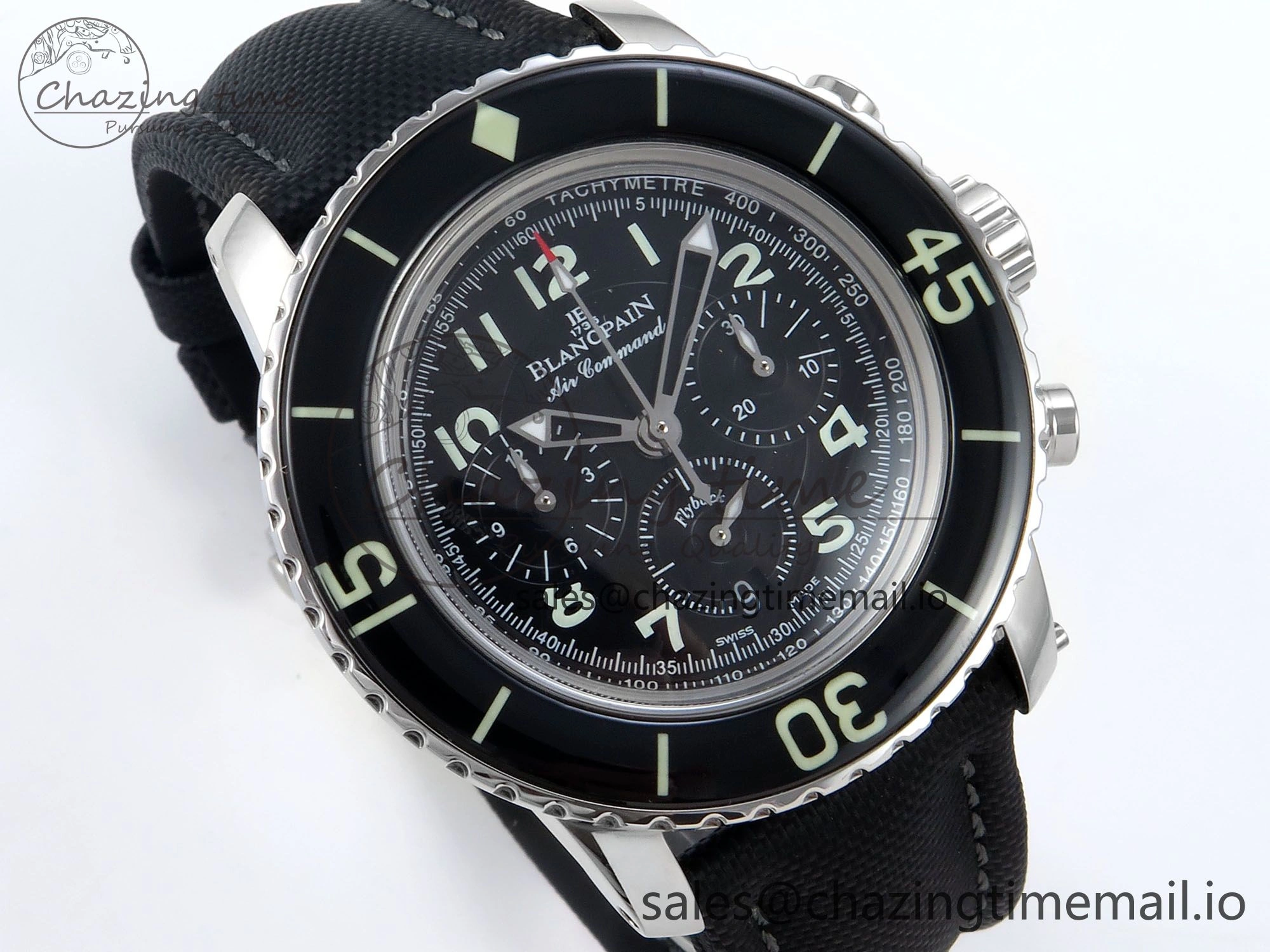 Fifty Fathoms Chrono SS OMF 1:1 Best Edition Black Numeral Dial on Black Sail-canvas Strap A Breathable 5260