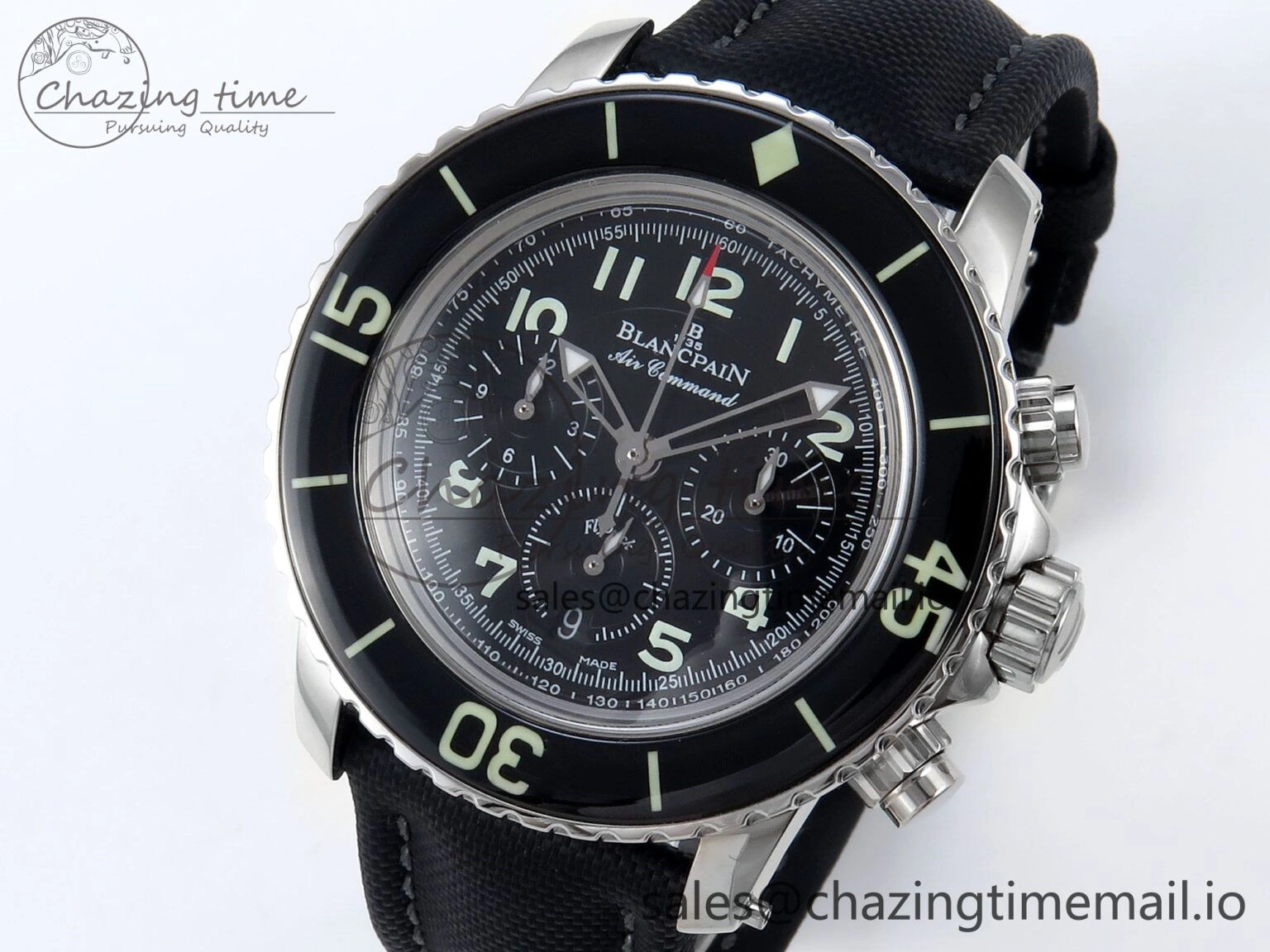 Fifty Fathoms Chrono SS OMF 1:1 Best Edition Black Numeral Dial on Black Sail-canvas Strap A Breathable 5260