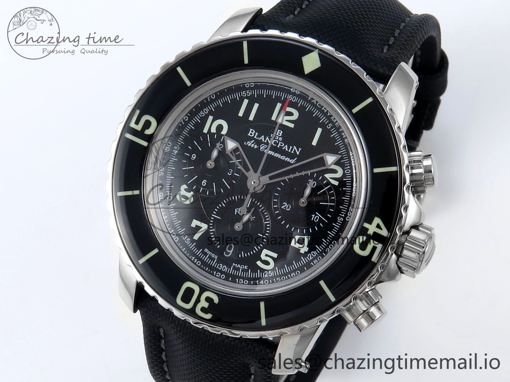 Fifty Fathoms Chrono SS OMF 1:1 Best Edition Black Numeral Dial on Black Sail-canvas Strap A Breathable 5260