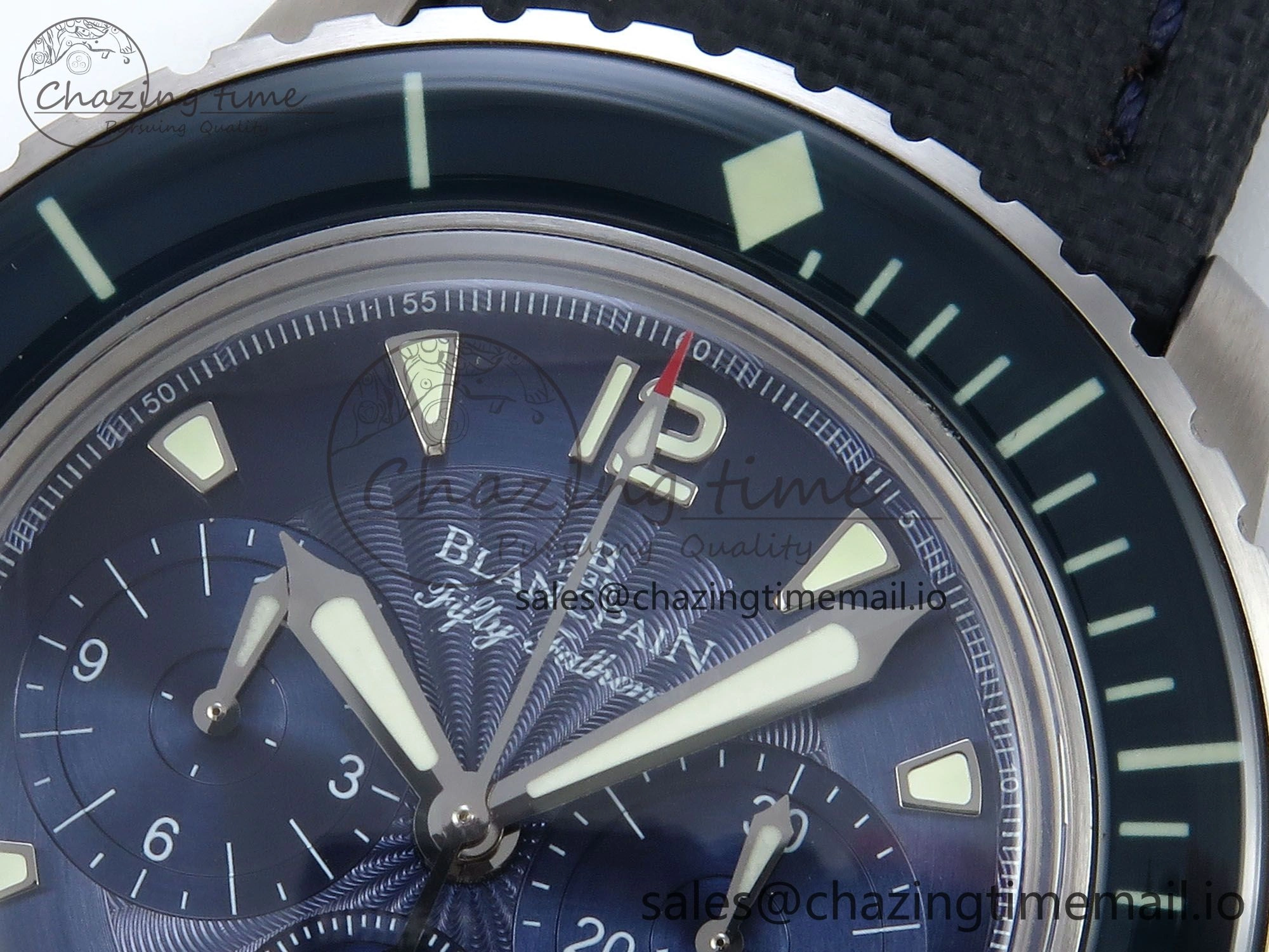 Fifty Fathoms Chrono SS OMF 1:1 Best Edition Blue Dial on Blue Sail-canvas Strap A Affordable 5261