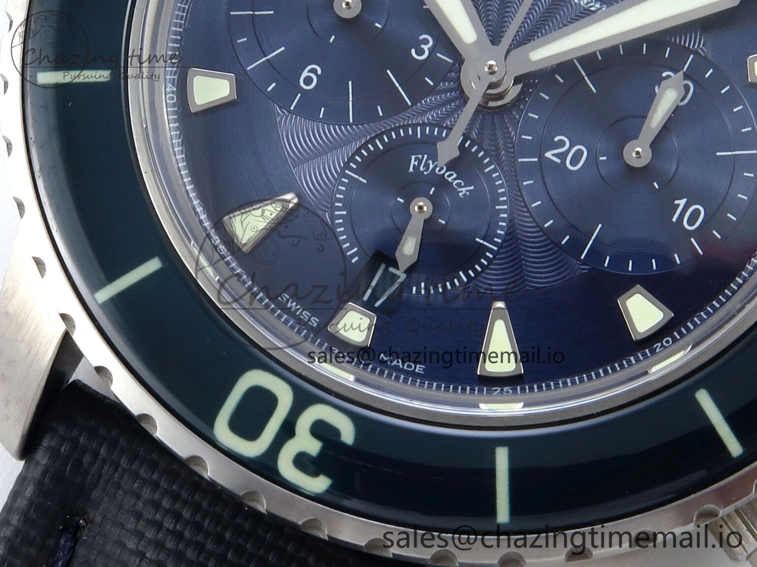 Fifty Fathoms Chrono SS OMF 1:1 Best Edition Blue Dial on Blue Sail-canvas Strap A Affordable 5261