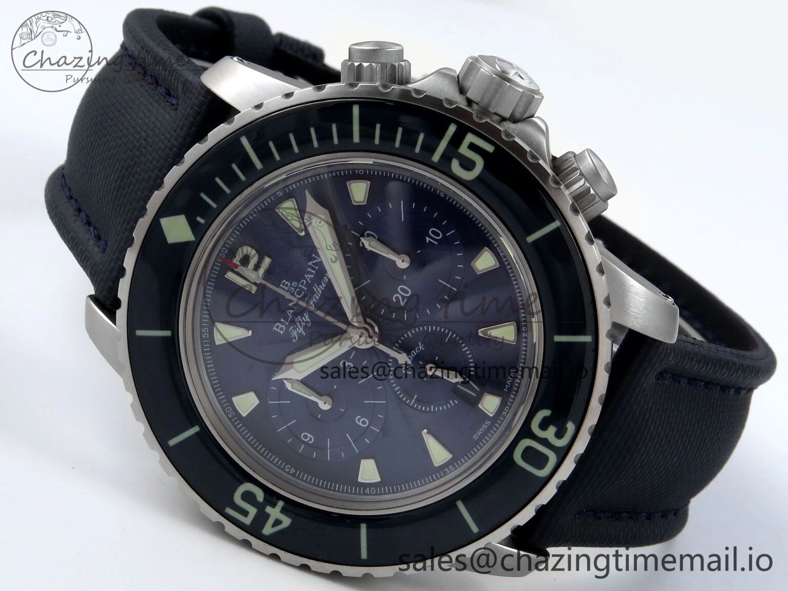 Fifty Fathoms Chrono SS OMF 1:1 Best Edition Blue Dial on Blue Sail-canvas Strap A Affordable 5261